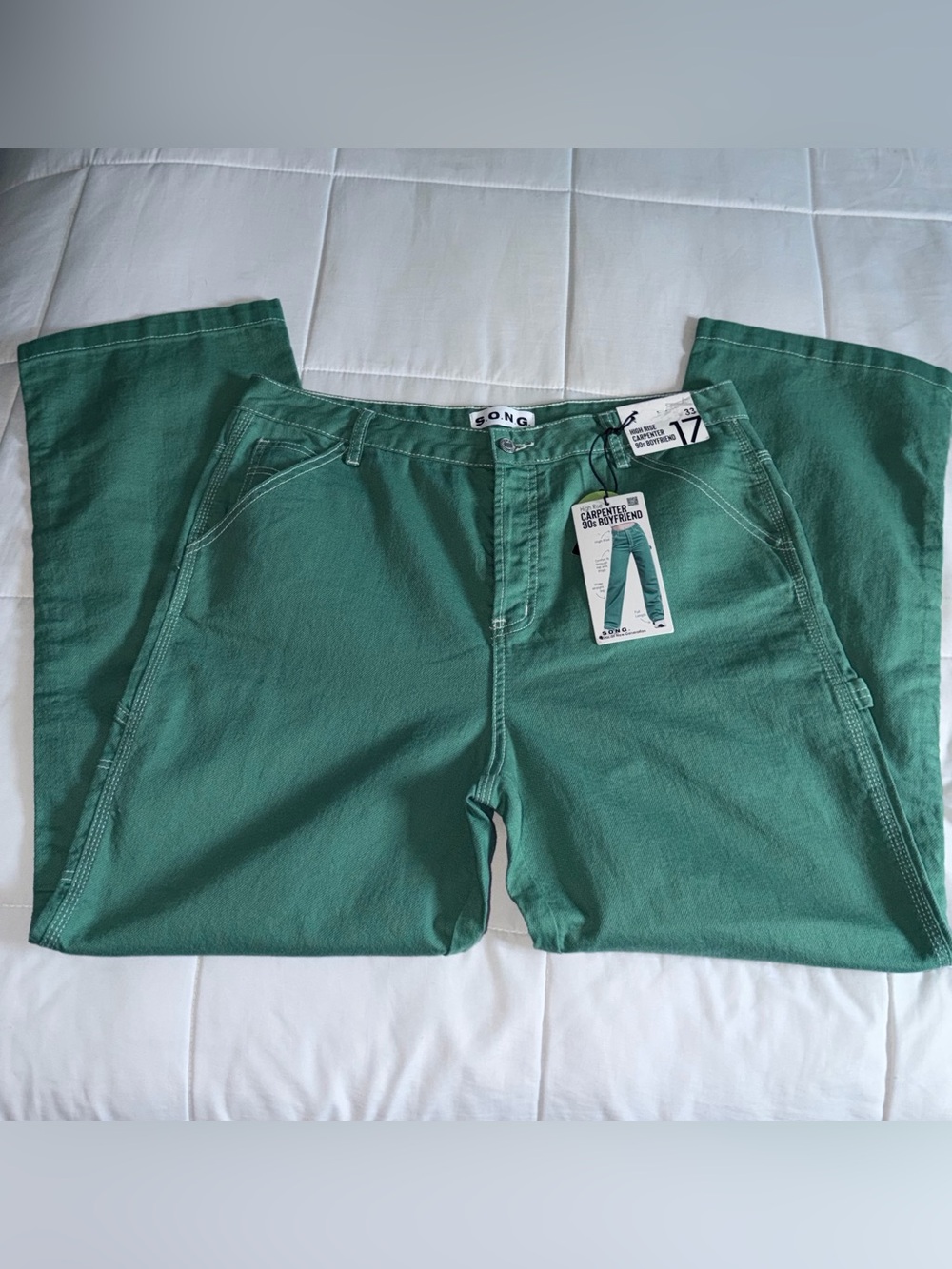 Women's High Rise Carpenter 90’s Style Boyfriend Jeans Green - Size 14 (33/17)